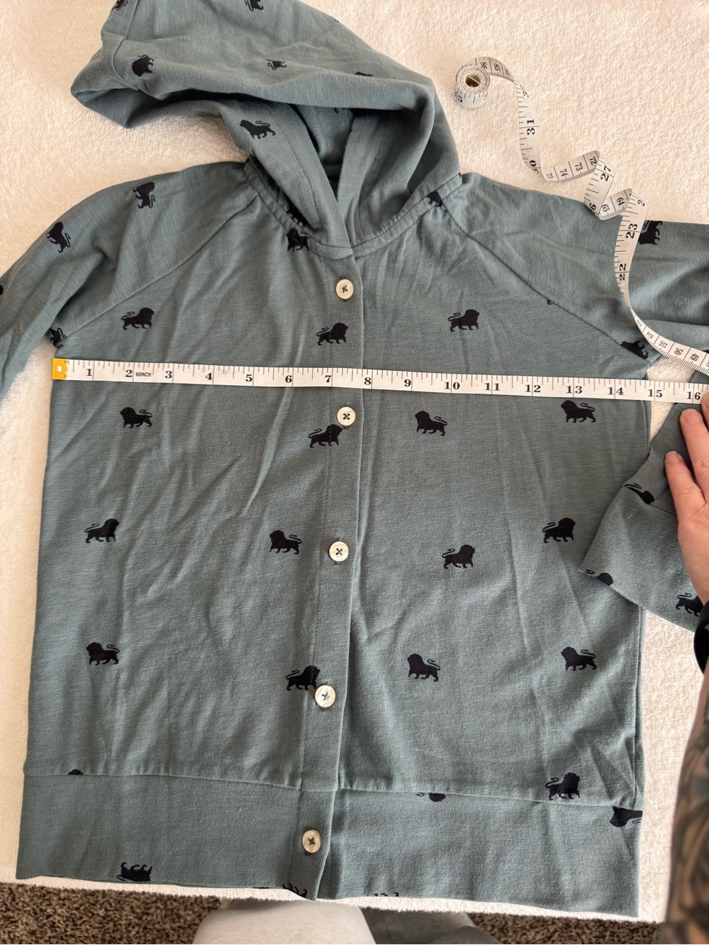 Kate Quinn, kids, Hooded Button-Up long sleevein Slate Blue with Black Lion Moti